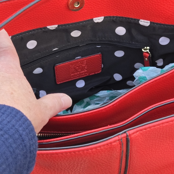 Anne Klein Red Pebbled Leather Shoulder Bag – Triple Compartment Tote - Picture 6 of 8